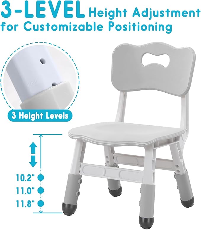 Kids Height Adjustable Toddler Chair Max Load 220LBS Plastic Indoor Outdoor for Children Age 1-6 School Home Daycare Use Grey