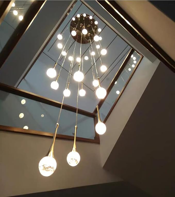 H150 Spiral Chandelier Lighting Modern Gold Chandelier Light Fixture for Foyer Hallway Crystal Chandeliers for High Ceilings Suitable for Sloping Ceiling 2700-6000k Dimmable