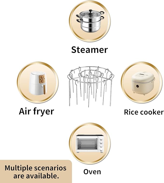 2025 New Air Fryer Grill Skewer Rack, Stainless Steel BBQ Kabob Set, 30 Vertical Meat Skewers with Round Hanging (1)