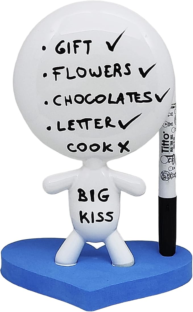 Coworker Gifts - TITTO in Love, Draw Your Ideas - Home Gift - Deco Your Desk - Ceramic Doll - Titto The Dry Erase Message & Memo Doll Whiteboard - Blue Office (Blue)