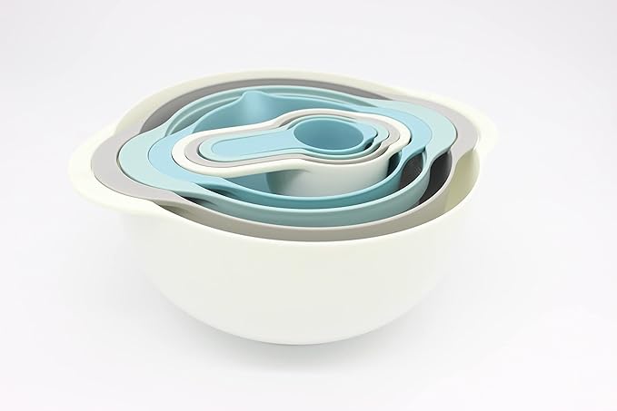 Plastic Nesting Bowls Set with 2 Mixing bowls,Colanders,4 Measuring Cups,Sifter for Baking,Food Prep,RV Camping Accessories,8 Pieces