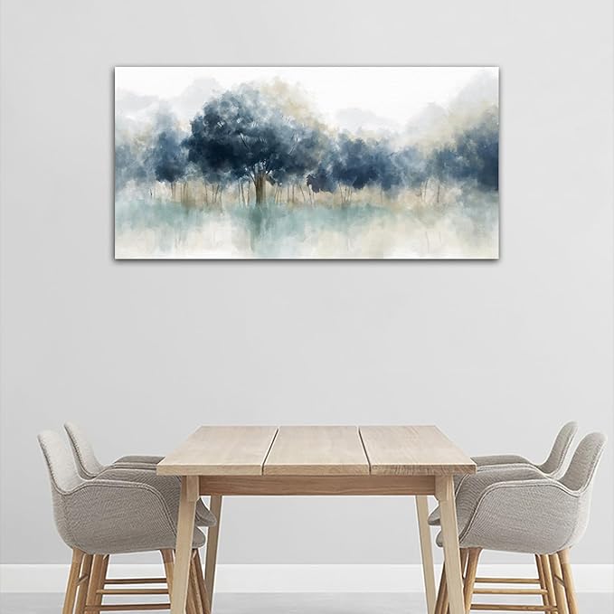 yearainn Foggy Forest Wall Art - Indigo Blue Abstract Trees Canvas Pictures for Wall Decor Nature Canvas Painting Modern Printing Artwork for Living Room Bedroom Home Office Wall Decoration 29" x 58"