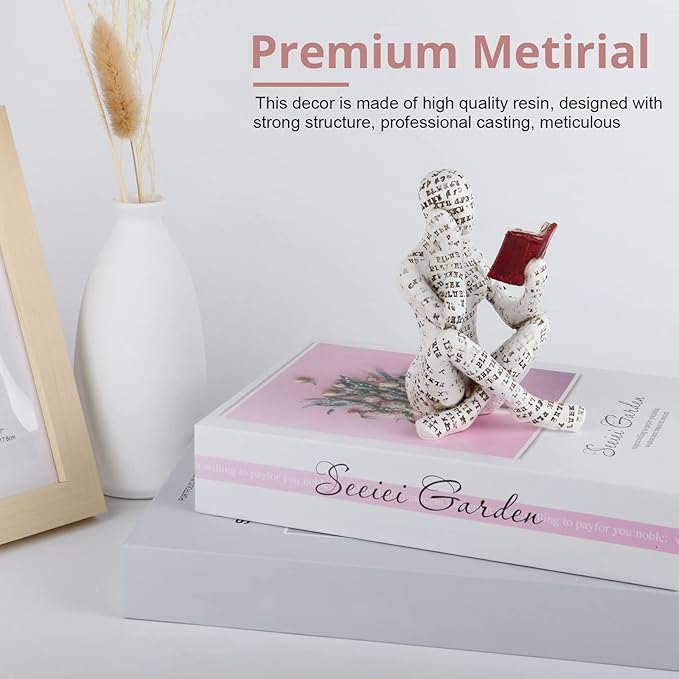 puthiac Modern Bookshelf Decor - Reading Women Figurine Sculpture Thinker Statue - Modern Abstract Home Decor for Living Room, Office, Bedroom