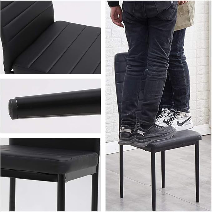 PayLessHere Dining Room Table Set 5-Piece Kitchen with 4 Faux Leather Metal Frame Chairs Rectangular Modern for Small Spaces w/Glass Tabletop Kitchen Table and Chairs, Black Glass