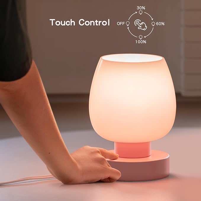 Touch Bedside Table Lamps Set of 2, Dimmable Small Nightstand Lamps for Bedroom, Modern Simple Design, Pink