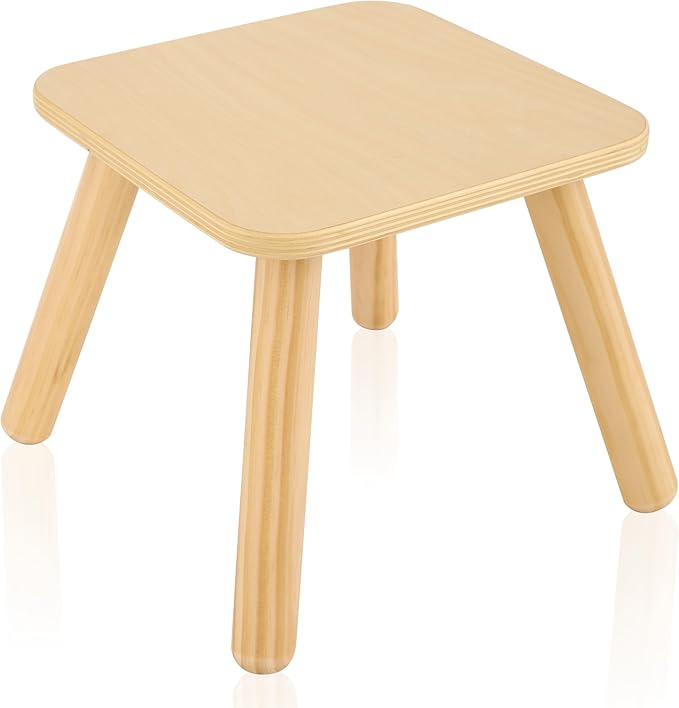 Step Stool for Kids, Wooden Toddler Step Stool Fits with Sensory Table, Sturdy Sitting Stool with Four Detachable & Assembled Legs for Bathroom Sink, Kitchen, Bedroom, Plant Stand
