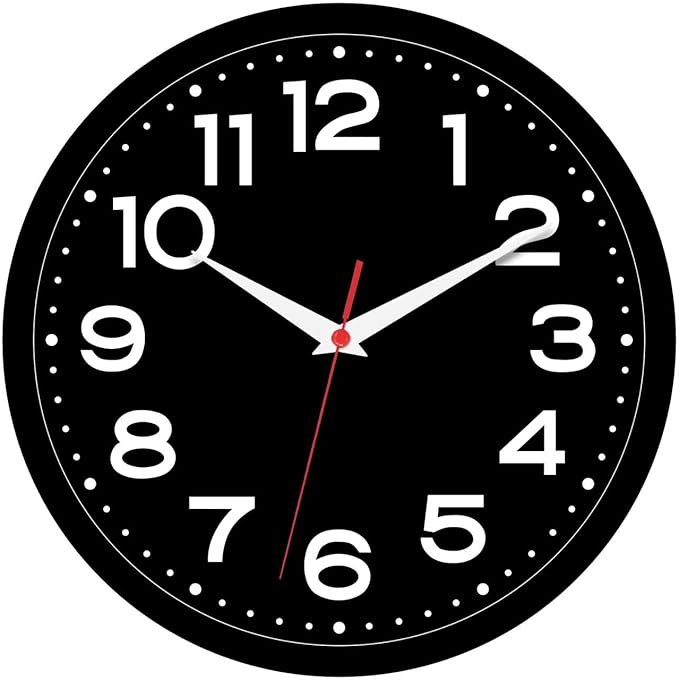 Wall Clock Silent Non-Ticking Modern Clock Battery Operated 10 Inch Small Classic Analog Decorative for Kitchen, Living Room, Office, Bedroom, Bathroom (Black Black)