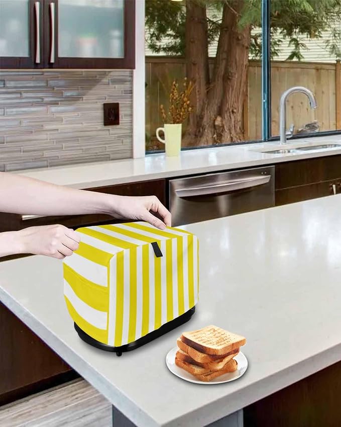 Toaster Cover 2 Slice Yellow Stripes Toaster Oven Cover with Pockets Vertical Striped Dustproof Bakeware Protector Small Kitchen Appliance Dust Covers and Fingerprint Protection for Women