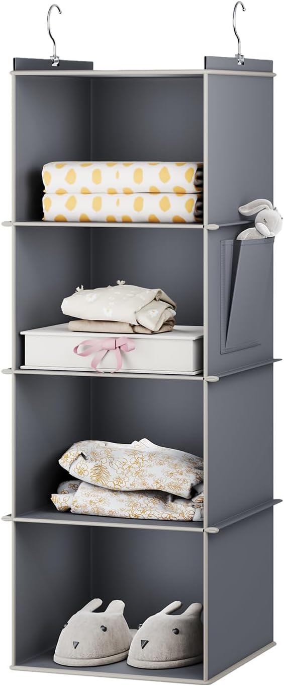 Hanging Closet Organizer, 4-Shelf Closet Hanging Storage Shelves, Grey