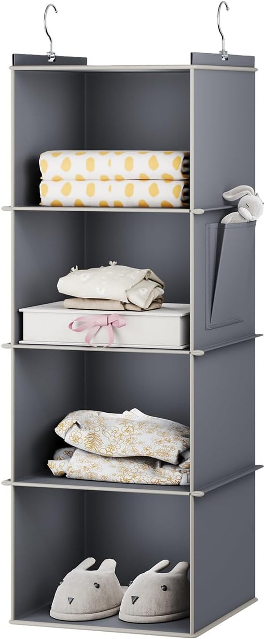 Hanging Closet Organizer, 4-Shelf Closet Hanging Storage Shelves, Grey
