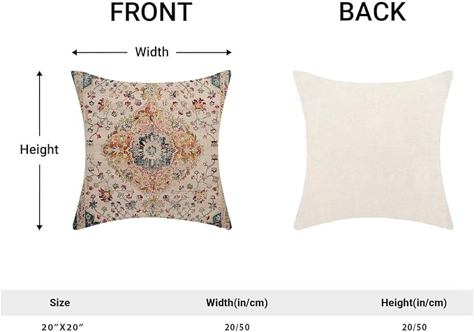 BETGINY Blue Orange Boho Throw Pillow Covers 20 x 20 Inch Pack of 2, Vintage Bohemian Carpet Pattern Decorative Pillow Cases Outdoor Ethnic Design Farmhouse Cushion Case for Home Sofa Decor