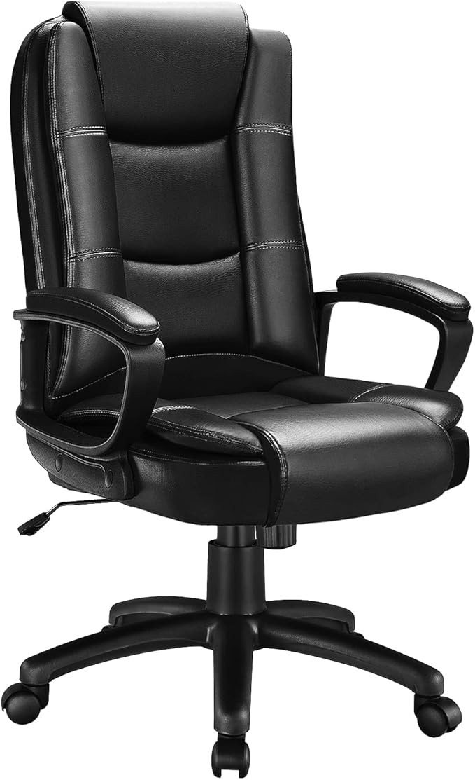 LEMBERI Office Desk Chair, Big and Tall Managerial Executive Chair, High Back Computer Chair, Ergonomic Adjustable Height PU Leather Chairs with Cushions Armrest for Long Time Sitting (Black)