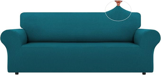 LURKA Stretch Sofa Slipcovers 1 Piece Couch Covers for 3 Cushion Couch Sofa Furniture Protector Full Sofa Covers with Elastic Bottom for Kids and Dog (Large, Peacockblue)