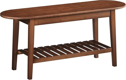 HOOBRO Dining Bench, 2-Tier Bamboo Farmhouse Entryway Bench, Indoor Storage Wooden Bench for Living Room, Dining Room, Hallway, Bedroom, Entryway, Bathroom, Brown BR06CD01