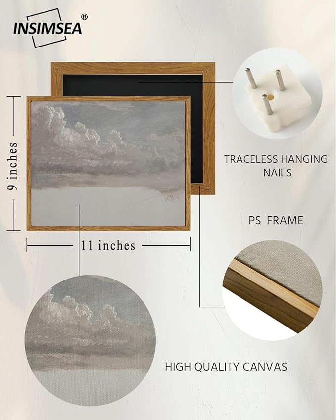 InSimSea Framed Canvas Wall Art Vintage Decor, Home Decor Classical Oil Painting Cloud Study Wall Decorations for Living Room, Canvas Pictures Art for Bedroom Bathroom Gallery, 9"x11"