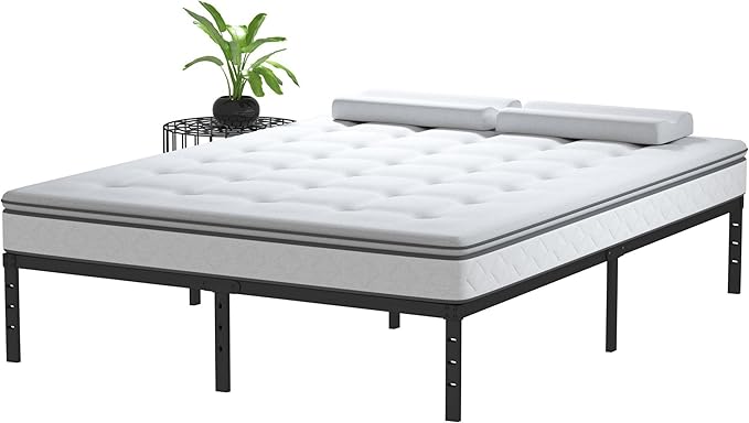 King Size Bed Frame No Box Spring Needed, 12 Inch Heavy Duty King Platform Bed Frame Support Up to 3000 lbs, Easy Assembly, Noise Free, Black