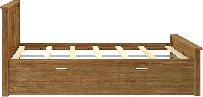 Max & Lily Full Bed, Wood Bed Frame with Headboard for Kids with Trundle, Slatted, Pecan
