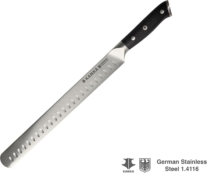 KANKA 12 inch Slicing Carving Knife - Ultra Sharp 1.4116 German Stainless Steel. Premium G10 Hamdle. Gift Box Included