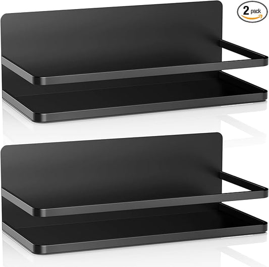 Grtard 2 Pack Magnetic Spice Rack for Refrigerator, Black Magnetic Shelves for Side of Refrigerator, Metal Magnetic Refrigerator Shelves, Magnetic Spice Racks for Jars, Home, Kitchen, Cabinet