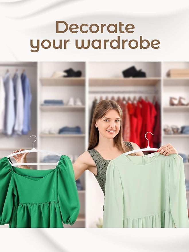 HOUSE DAY White Velvet Hangers 20 Pack, Luxury Non Slip Felt Hangers, Space Saving White Clothes Hanger Heavy Duty, No Shoulder Bump Focked Hanger with 360° Swivel Hook for Closet