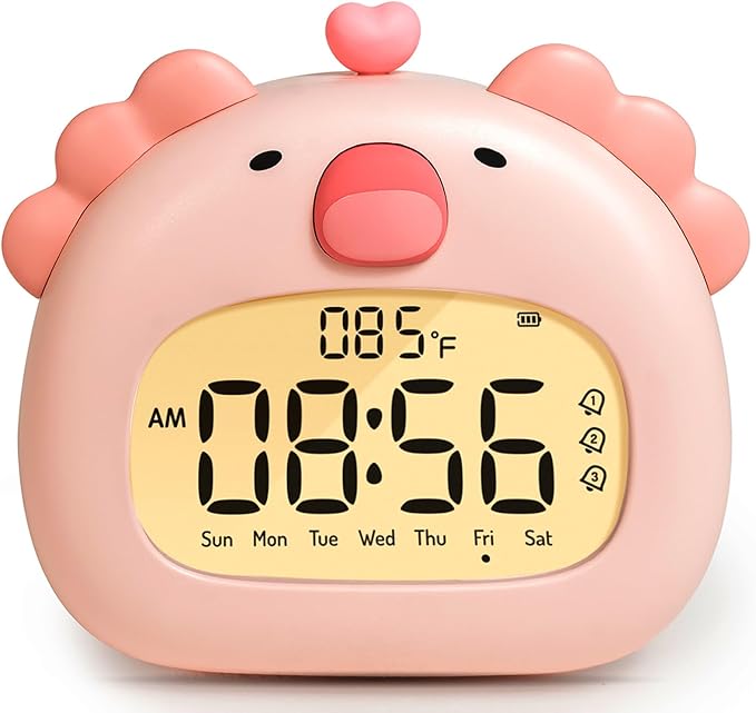 Axolotl Alarm Clock with Night Light for Kids Girls, Cute Pink Axolotl Lamp Digital Clocks, Timer, 3 Alarms, Date & Day, USB Rechargeable Bedrooms Decor Party Favors