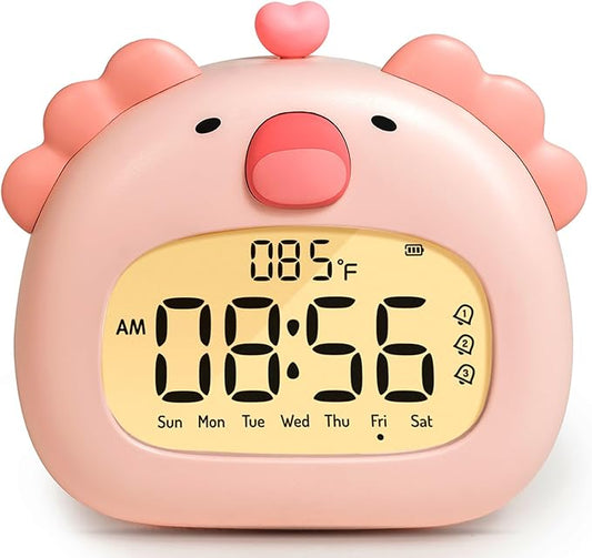 Axolotl Alarm Clock with Night Light for Kids Girls, Cute Pink Axolotl Lamp Digital Clocks, Timer, 3 Alarms, Date & Day, USB Rechargeable Bedrooms Decor Party Favors