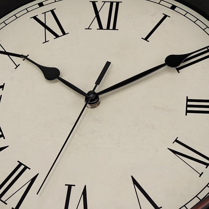 Foxtop 14 Inch Roman Numerals Wall Clock Battery Operated Silent Non-Ticking Round Classic Vintage Retro Wall Clock Decorative for Living Room Kitchen Home Office (Bronze)