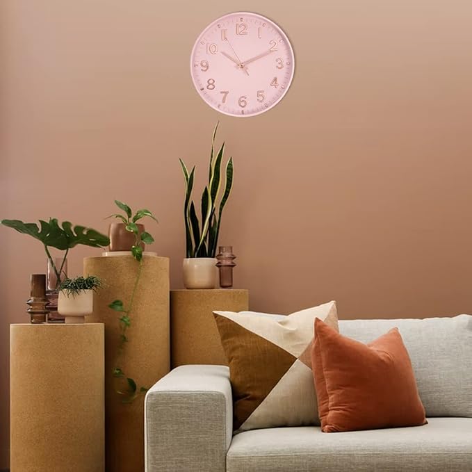 HZDHCLH Pink Wall Clocks Battery Operated,12 inch Silent Non Ticking Modern Wall Clock for Living Room Bedroom Kitchen Office Classroom Decor