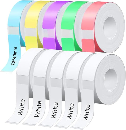 Label Maker Tape Refill 12mm 0.47, Standard Laminated Thermal Label Tape Replacement, 0.47"×1.57"(12×40mm) 1650 Labels/10Rolls/Pack, High Definition Labeling Tape for Home Office School Hotel