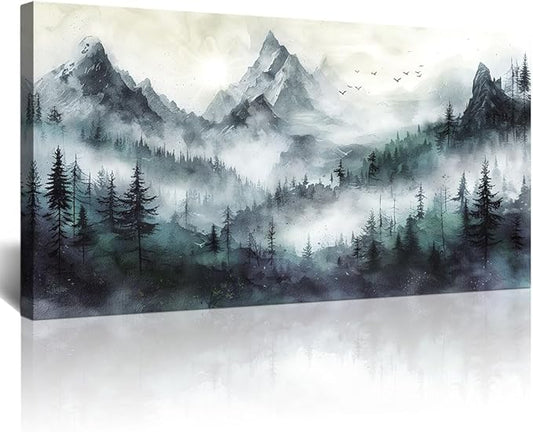 Lapremoly Foggy Forest Wall Picture Artwork Wall Art For Living Room Modern Wall Decorations For Bedroom Trees Landscape Wall Painting Office Wall Decor Canvas Prints Home Decor Ready to hang 48x24