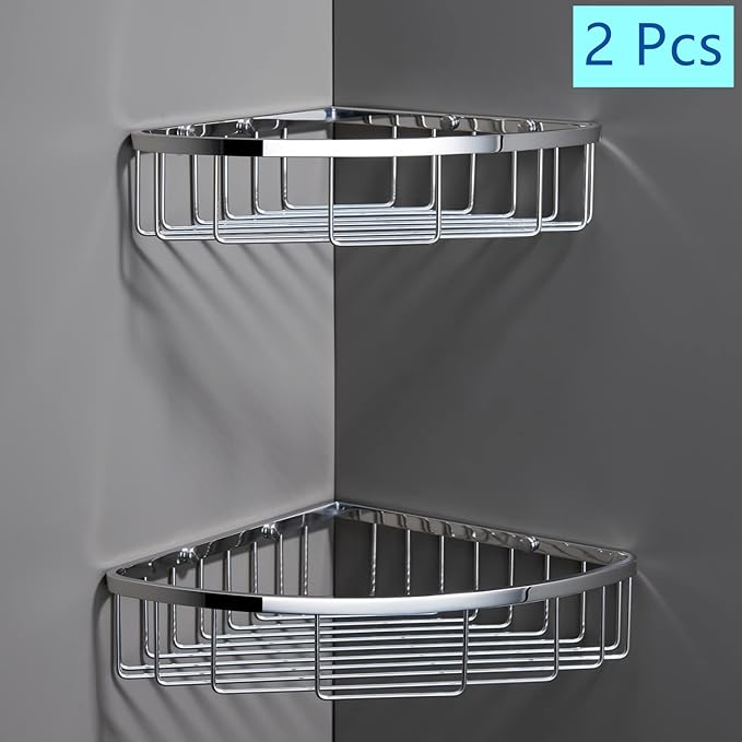 Corner Shower Caddy Organizer, SUS304 Stainless Steel Heavy Duty Rust-Proof Shelf Shampoo Holder, Wall Mounted Storage Rack for Bathroom Kitchen, 2 Packs Polished Chrome