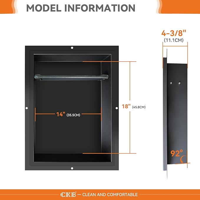 CKB Shower Niche Stainless Steel, 18 Inch x 14 Inch x 4 Inch Depth, Double-Layer Storage Shelves, Recessed Shower Shelf with Matte Black