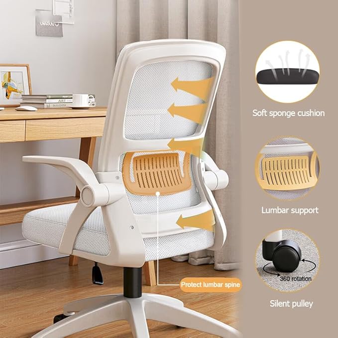 Home Office Chair Ergonomic Breathable Mesh Chair High Back with Adjustable Height Swivel with Flip-Up Arms and Lumbar Support