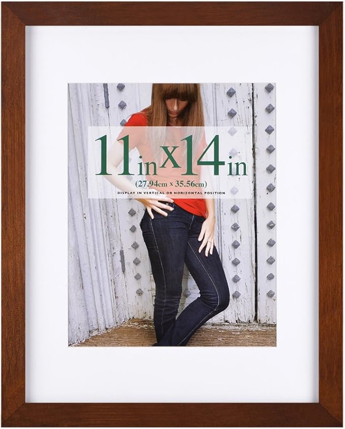 RPJC 11x14 Picture Frames Made of Solid Wood and High Definition Glass Display Pictures 8x10 with Mat or 11x14 Without Mat for Wall Mounting Photo Frame Brown