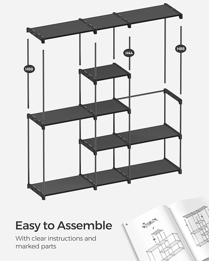 SONGMICS Portable Closet, Freestanding Closet Organizer, Clothes Rack with Shelves, Hanging Rods, Storage Organizer, for Cloakroom, Bedroom, 71.7 x 16.9 x 71.7 Inches, Black URYG037B02