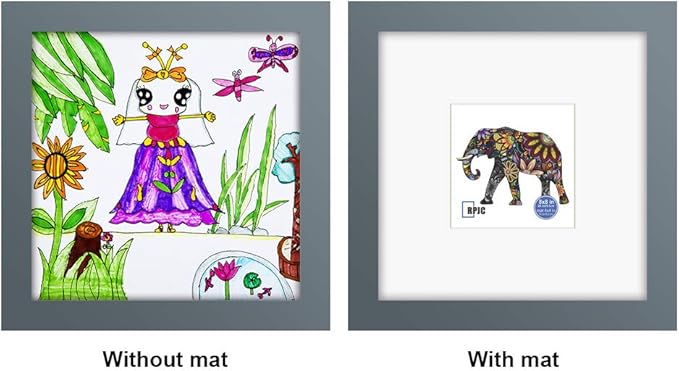 RPJC 8x8 Soild Wood Picture Frame with High Definition Glass Display Picture 4x4 with Mat or 8x8 Without Mat for Wall Mounting Hanging Photo Frames Grey