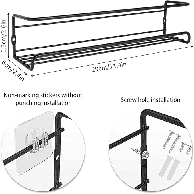 Spice Rack Organiser Hanging Spice Shelves Carbon Steel Wall Mount Spice Rack Kitchen Storage Racks Storage Spices and Condiments Spice Jars for Kitchen Cabinet Cupboard Pantry Door (4)