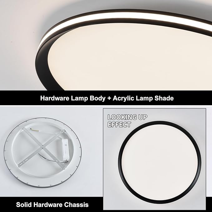 Dimmable Metal LED Ceiling Lights Fixtures,Slim, Edge Lit - 20" Full Spectrum Smart Round Ceiling Lamps,3000-6500K Modern Ultra Thin Low Profile Light Fixture for Bedroom & Living Room (Black,45W)