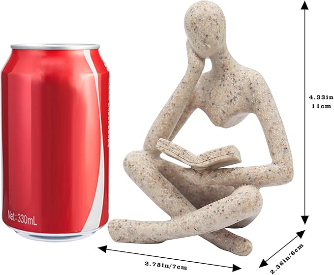 Bookshelf Decor, Reading Thinker Sculpture Figurine, Coffee Table Decor, Entry Way Table Home Decor, Decorative Statue for Living Room, Office, Bedroom, Gift