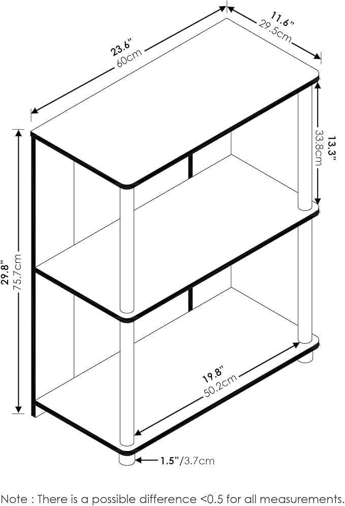 Furinno JAYA Simple Design 3-Tier Bookcase / Bookshelf / Display Rack, Plastic Tubes, Walnut