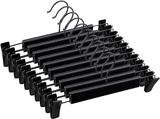 Pants Hangers with Clips, Skirt Hangers, 360 ° Swivel Hooks Space Saving Hanger for Pants, Skirts, Clothes, Jeans (10Pack, Black)