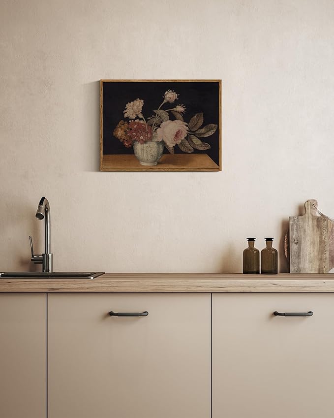 InSimSea Framed Wall Art for Living Room Decor Colorful Peonies Abstract Nature Vintage Wall Art Decorative Oil Painting Colorful Multicolor for Bedroom Office Decor 12x16in