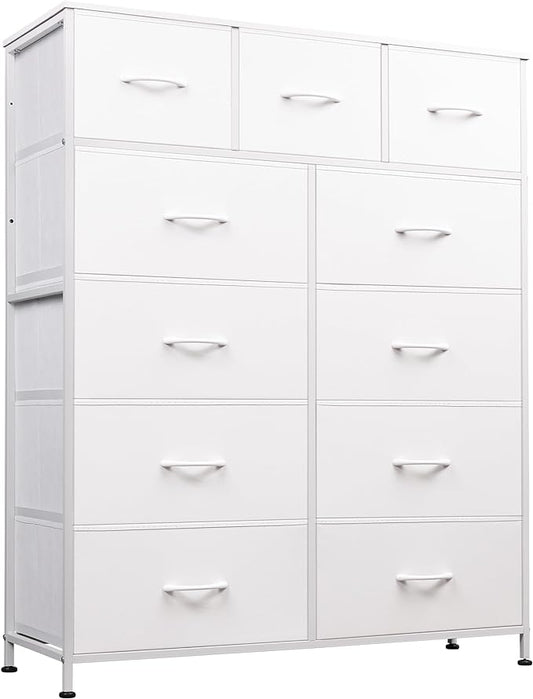 WLIVE Storage Organizer Unit with 11 Fabric Bins, Storage Drawers Organizer with Steel Frame, Tall Storage Tower Organizaton for Living Room, Hallway, Office, White