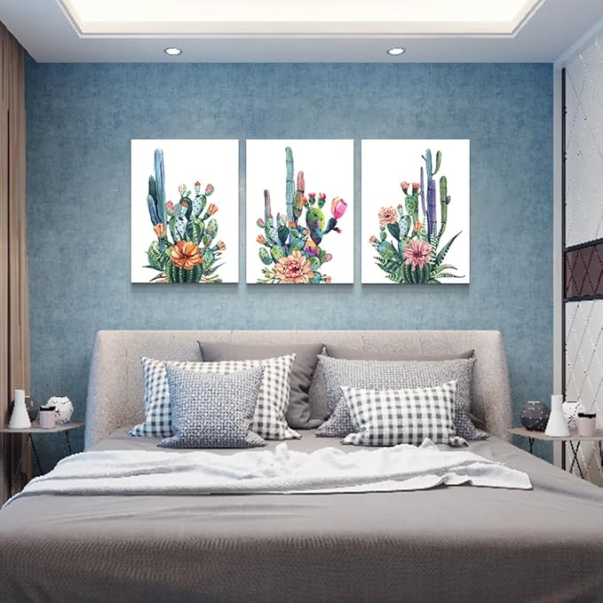 MHARTK66 Large Wall Art for Bedroom Canvas Prints Artwork Living Room Wall Decor Simple Life Green Plants Cactus Picture Painting 3 Pieces Kitchen Office Wall Decorations Works Modern Home Decor