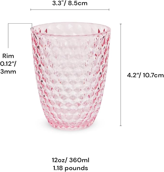 BELLAFORTE Shatterproof Tritan Plastic Short Tumbler, Set of 4, 12 oz - Laguna Beach Drinking Glasses - Unbreakable Glasses for Indoor and Outdoor Use - BPA Free - Pink