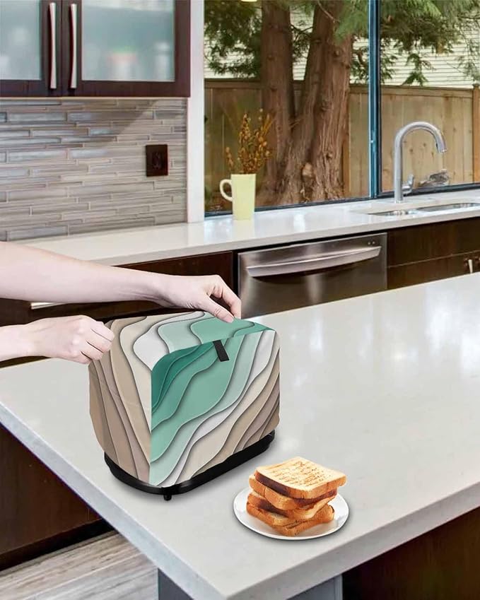 Toaster Cover 4 Slice Green Turquoise Modern Geometric Toaster Oven Cover with Pockets Brown Ombre Abstract Bakeware Protector Small Kitchen Appliance Dust Covers and Fingerprint Protection for Women
