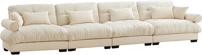 Ball & Cast 166" Sectional Cloud Couch,Modular Velvet Sofa with Bolstered Armrests,6 Pillows,Deep Seat,Convertible L Shaped Couch for Living Room,Modern Comfy Sofa,Cream