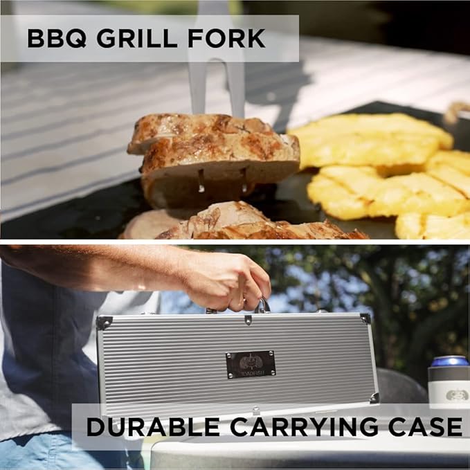 Toadfish BBQ Grill Accessories Set, 3-Piece Stainless Steel Grilling Tools with Aluminum Case, Grill Tongs, Grill Fork & Grill Spatula