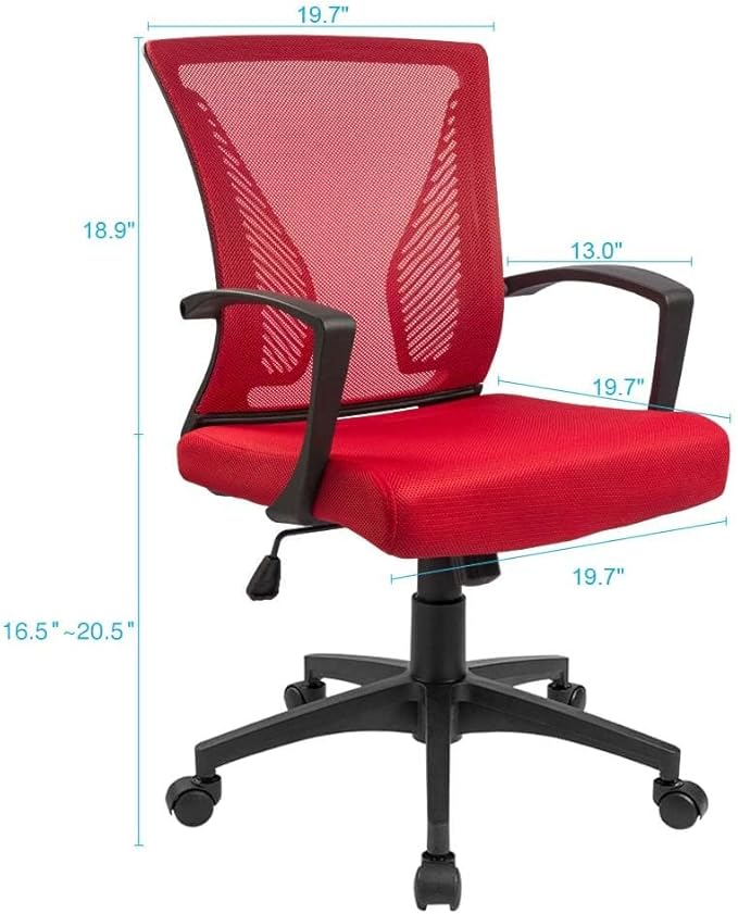 Furmax Office Chair Ergonomic Computer Desk Mesh Chair Mid Back Swivel Lumbar Support with Armrest (2, Red)