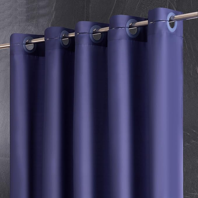 Furlinic No Hook Fabric Shower Curtain,Small Stall Shower Curtain Liner,Bathroom Curtains with 6 Plastic Split Grommets,Waterproof & Machine Washable,Navy Blue,Half Narrow 48x72 Inch.